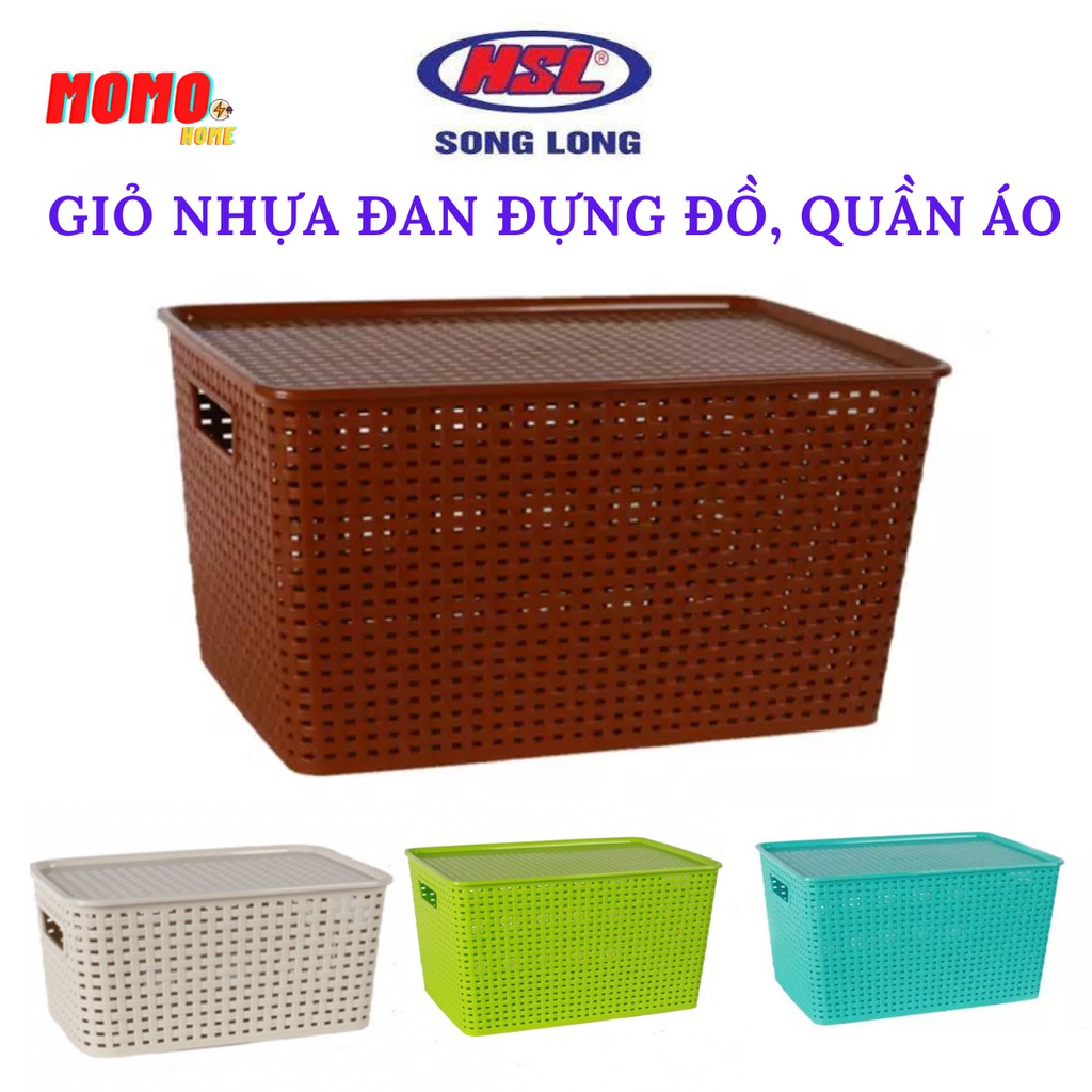 Giỏ nhựa đan đựng đồ, quần áo có nắp Song Long Plastic đa năng tiện dụng, nhiều size