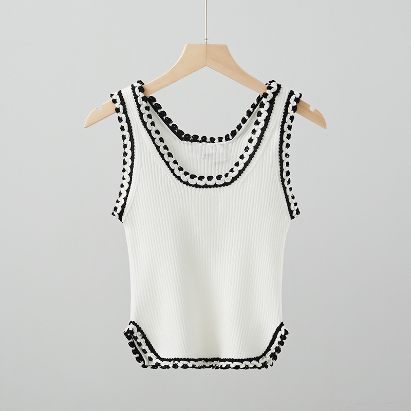 Áo kiểu croptop SUXI dệt kim cổ chữ U không tay phong cách vintage thời trang mùa hè cho nữ