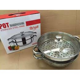 Bộ nồi lẩu kiêm xửng hấp 2 tầng inox cao cấp size 28cm, phù hợp cho gia đình, nhà hàng