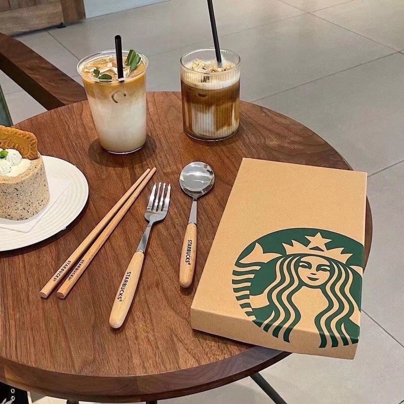 Bộ 3 thìa dĩa và đũa Starbucks sang chảnh - Set 3 món ( đũa, muỗng, nĩa ) STARBUCKS kèm hộp cao cấp