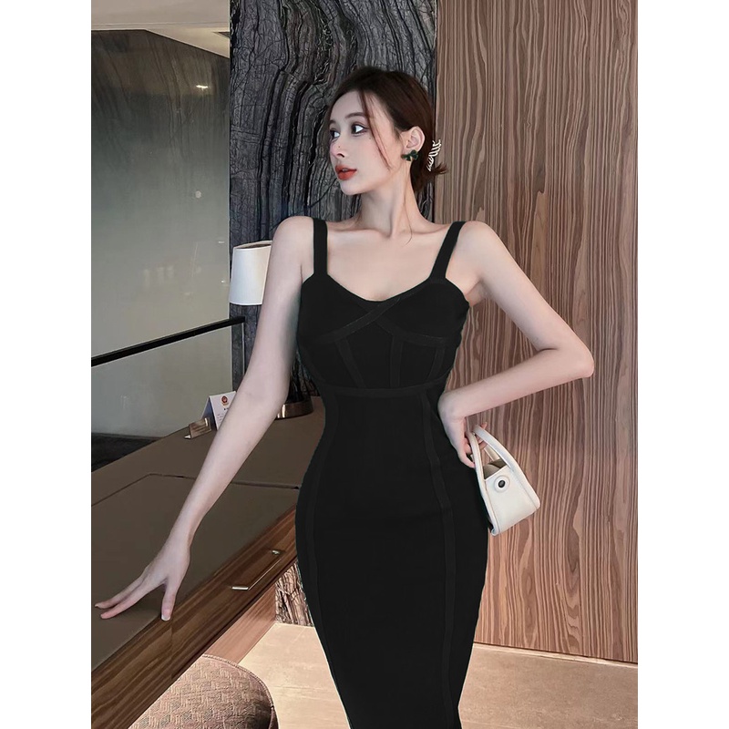 Đầm Dệt Kim Hai Dây Dáng Ôm Dài Vừa Vặn Màu Trơn Thời Trang Mùa Hè Hàn Quốc Chất Lượng Cao