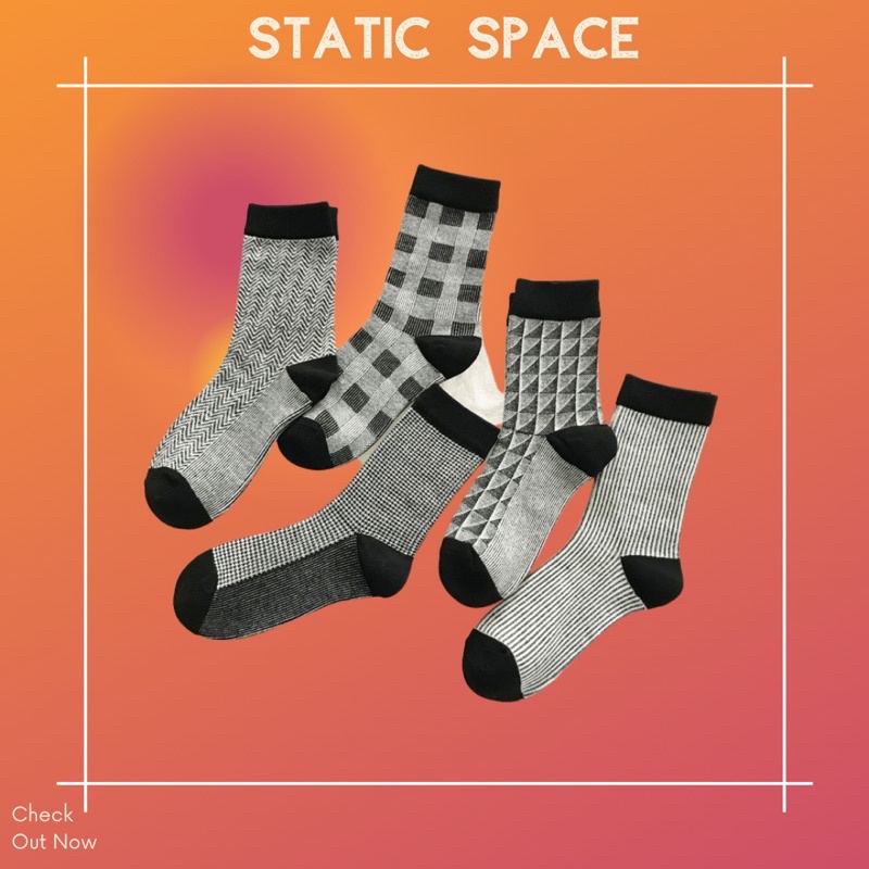 TẤT VỚ NỮ CỔ LỬNG ĐEN KẺ SỌC - STATIC SPACE