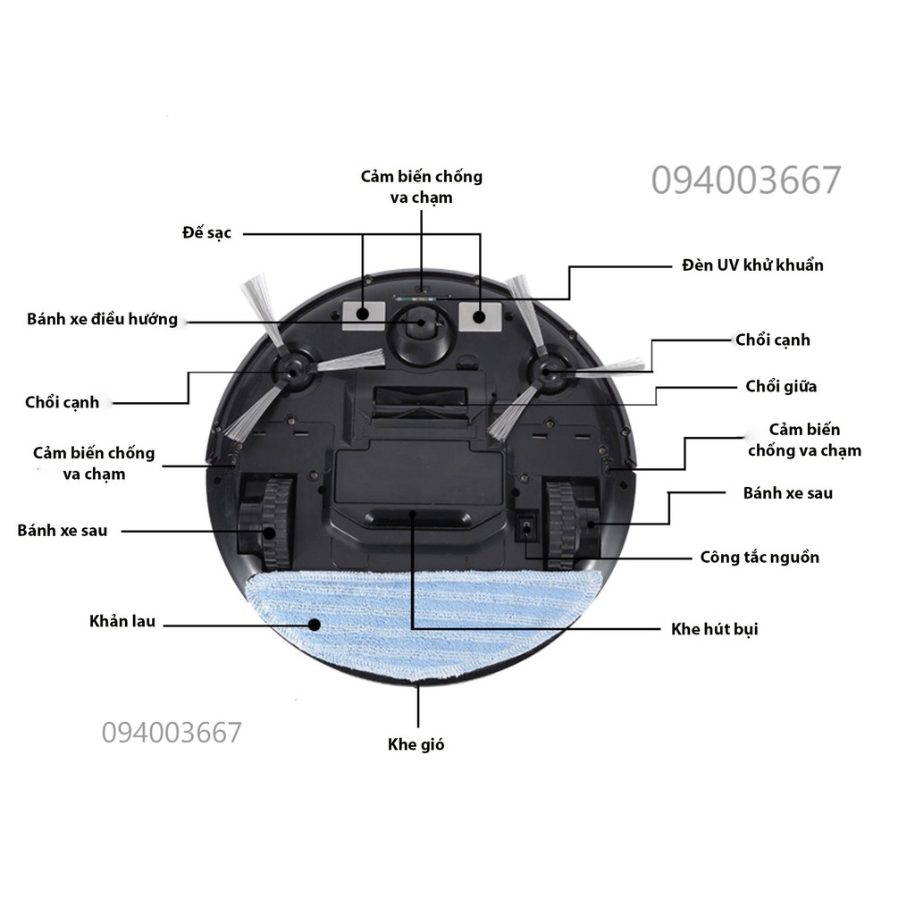 Robot hút bụi lau nhà Nhật Jishida 502 Sạc tự động Cảm biến chống rơi Remote chạy lập trình