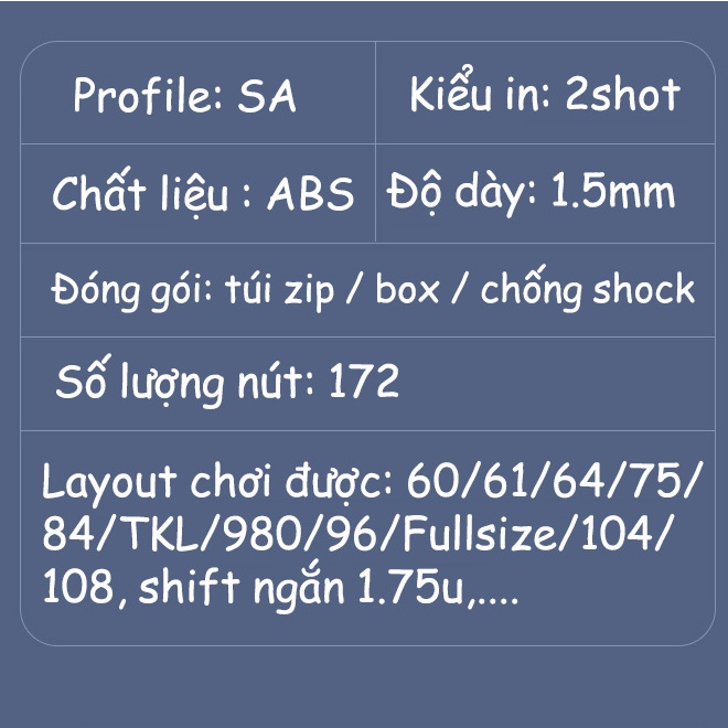 Keycap SA Gift, in doubleshot, 172 nút bàn phím cơ, hãng Aifei, SA profile