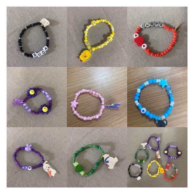 Vòng tay BTS hạt cườm phối charm Jhope handmade