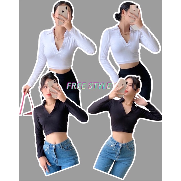 Áo Thun Polo Tay Dài Khoét Ngực
