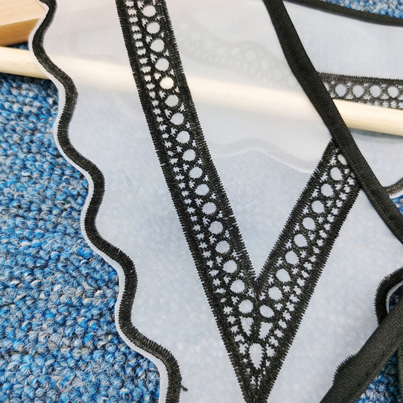 Khăn Choàng Cổ Vải Organza Giả Họa Tiết Hình Học Thêu Họa Tiết Màu Trắng Đen Cho Nữ