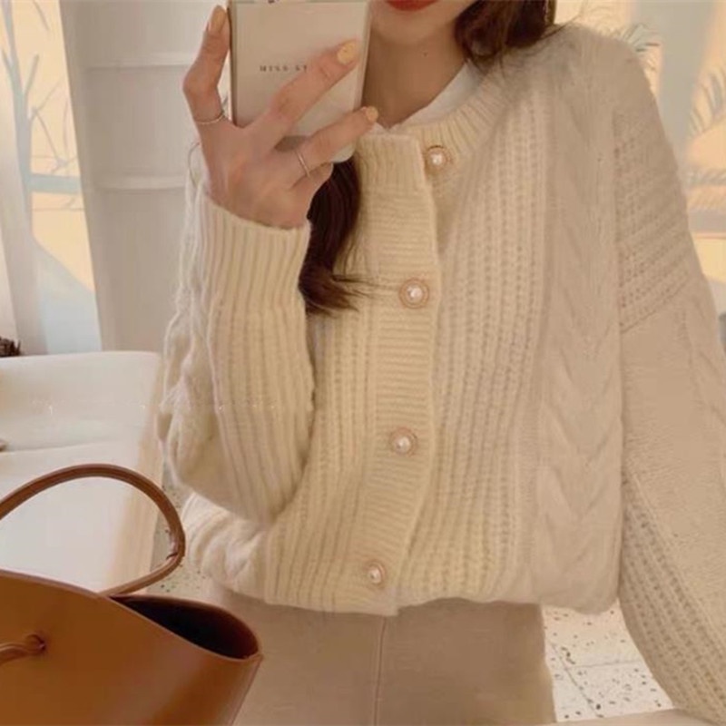 Áo khoác cardigan dệt kim mềm dáng rộng xoắn phong cách Hàn Quốc thanh lịch cho nữ