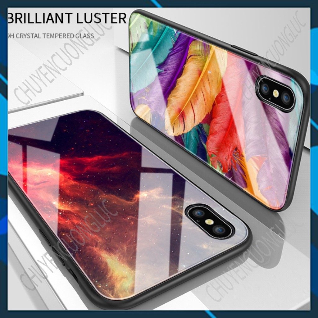 Ốp điện thoại họa tiết đầy sao màu gradient mặt kính cường lực cho Xiaomi Redmi Note 9 9S 8T 6 7 8 Pro