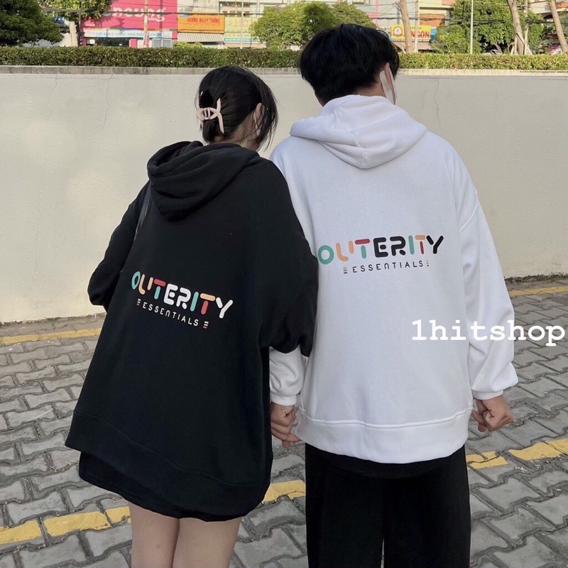 Áo Khoác Nỉ Mũ Hoodie Unisex Rainbow OUTERITY From Nam/Nữ 2 Màu Đen-Trắng Chất Nỉ Dày Dặn