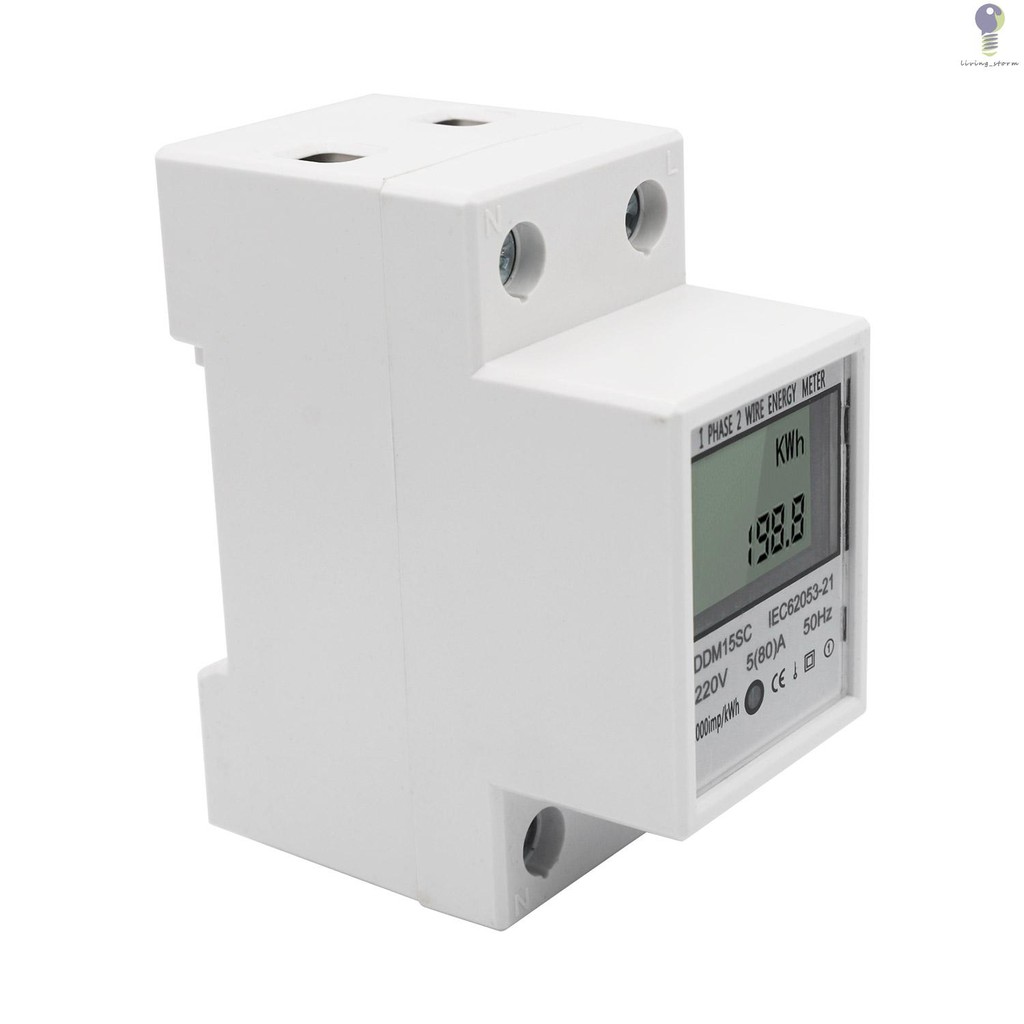 ving-LCD Digital Display Single Phase DIN-Rail Energy Meter 5-80A 220V 50Hz Electronic KWh Meter Power Consumption Monitor DDM15SC