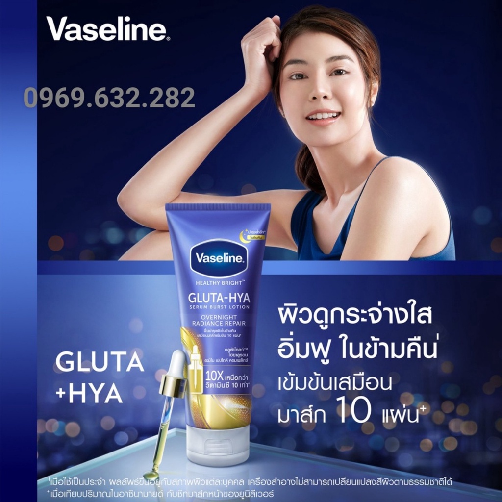 Sữa Dưỡng Thể Vaseline 10X Healthy Bright Gluta HYA Burst Over Night Thái Lan 330ml (Màu Xanh) | BigBuy360 - bigbuy360.vn