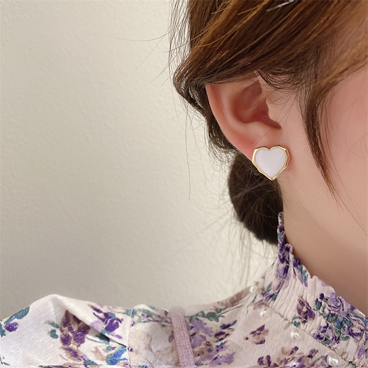 iF YOU Khuyên Tai Bạc Hình Trái Tim Nhỏ Giọt Dầu Màu Đỏ Cổ Điển Phong Cách Hàn Quốc Cho Nữ