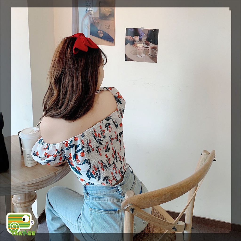 Sơ mi croptop họa tiêt hoa hot trend hàng Quảng Châu đẹp