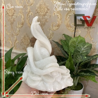 Tượng đá phong thủy trang trí hình con rắn - tượng rắn ôm thỏi vàng trang trí bàn làm việc - Cao 16cm - Màu trắng