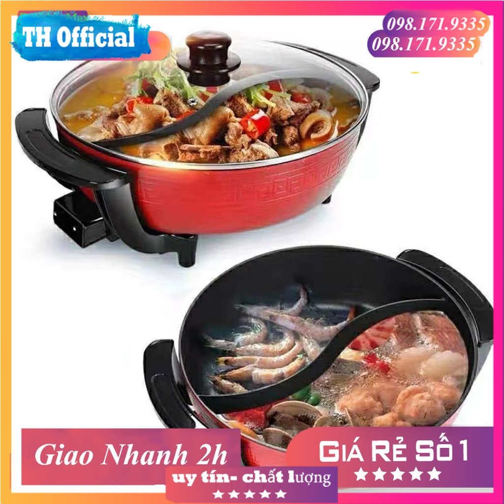 Nồi lẩu điện đa năng 2 ngăn chống dính SEKA - Huashu cao cấp thế hệ mới cỡ 6L phù hợp từ 6 - 8 người ăn