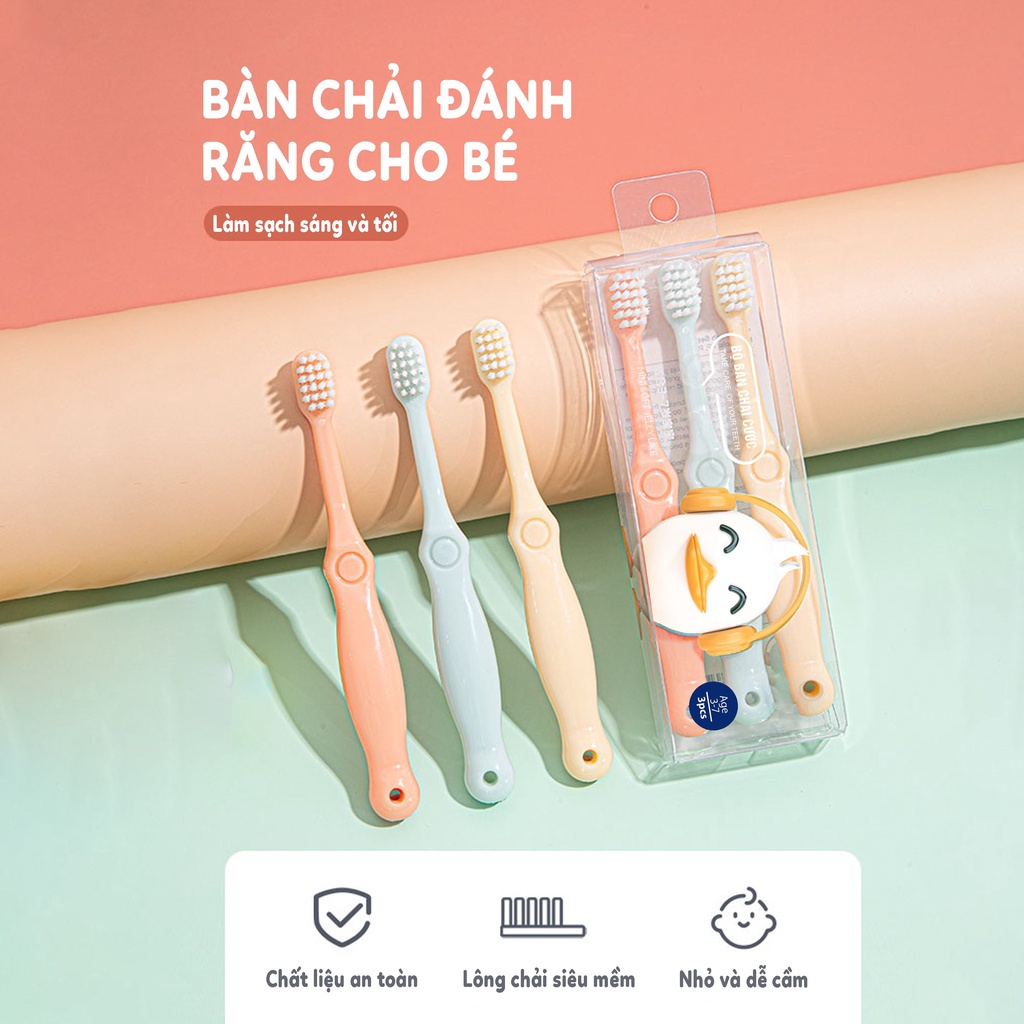 Set 3 bàn chải Kichi Kichilachi - bàn chải đánh răng an toàn tiện lợi tiết kiệm cho bé
