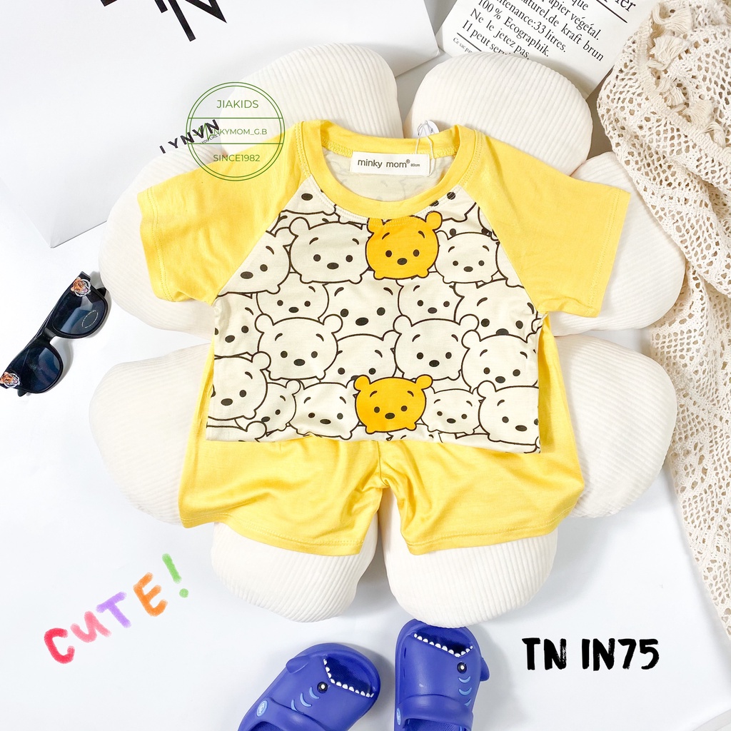 [Bé:6-19kg] Bộ Quần Áo Ngắn Tay Minky Mom Vải Thun Lạnh Thoáng Mát In Họa Tiết Face - Mã: TN-IN75