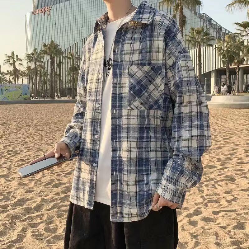 Áo khoác sơ mi tay dài nam dáng rộng kẻ sọc thiết kế trẻ trung cho các cặp đôiunisex áo sơ mi nam kẻ sọc