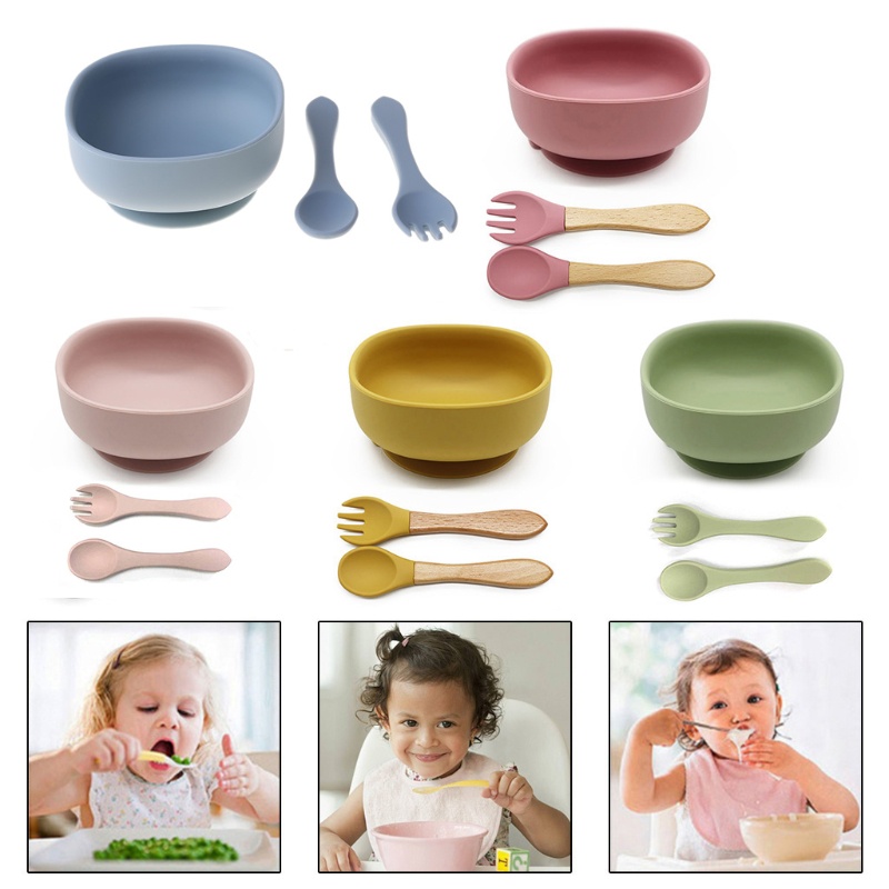 Bộ Tô Muỗng Nĩa Ăn Chia Ngăn Bằng Silicone Không BPA Dành Cho Trẻ Sơ Sinh