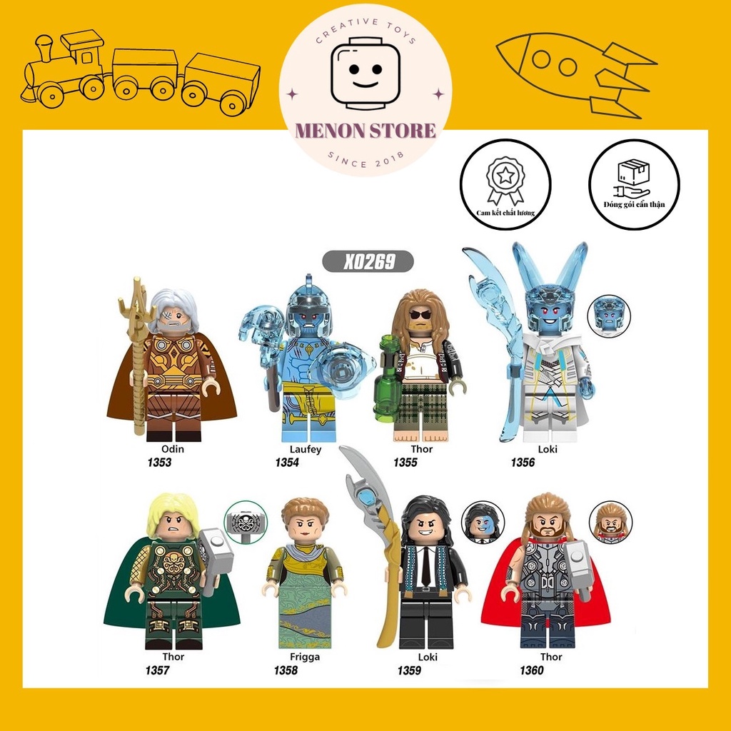 Đồ chơi lắp ráp Minifigures XINH X0269 Các nhân vật Siêu anh hùng Marvel Thor Odin Loki cho bé