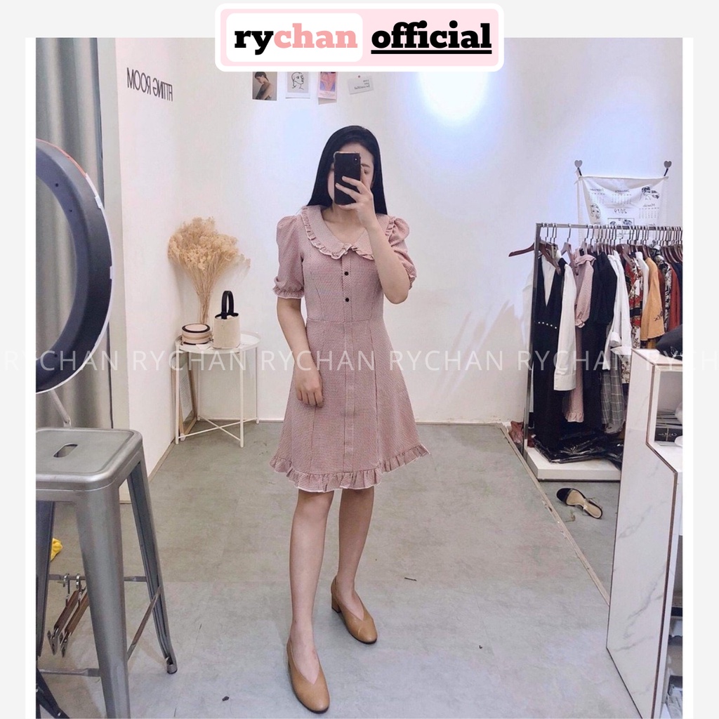 [ẢNH THẬT CUỐI] DX804 - Đầm Xòe Caro Cổ Bèo Viền Trắng 2 Màu