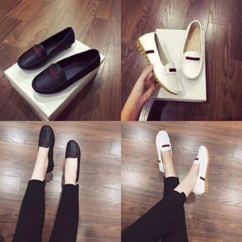 giầy lười nữ phối kẻ siêu êm siêu mềm ( hình thật)