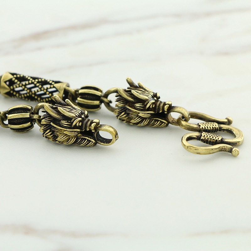 Dây chuyền đồng thau nguyên chất phong cách Bibcock cổ xưa kiểu hạt dưa hấu phối rỗng làm quà thủ công cho nam