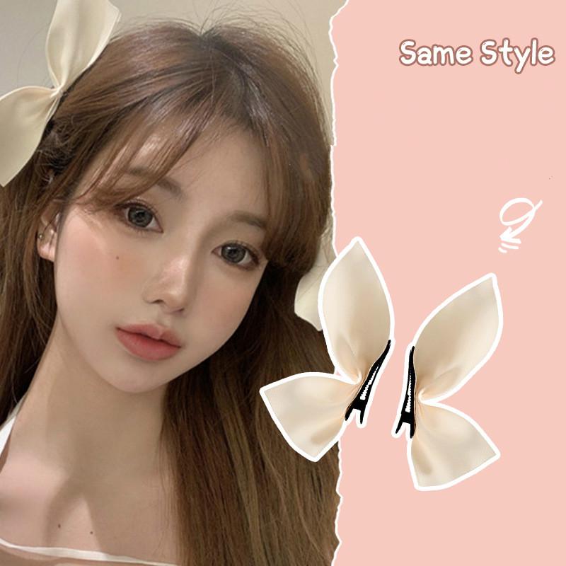 Cặp kẹp tóc đính nơ vải nhung / satin thời trang Hàn Quốc xinh xắn