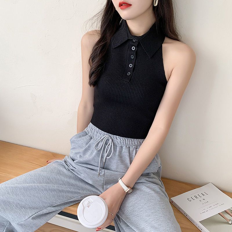 Áo croptop sát nách cổ bẻ dáng ôm quyến rũ dành cho nữ