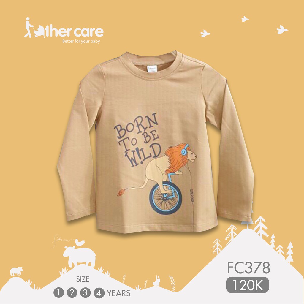 Áo phông Trẻ em FatherCare Dài tay - In hình Sư tử Born to be wild FC378