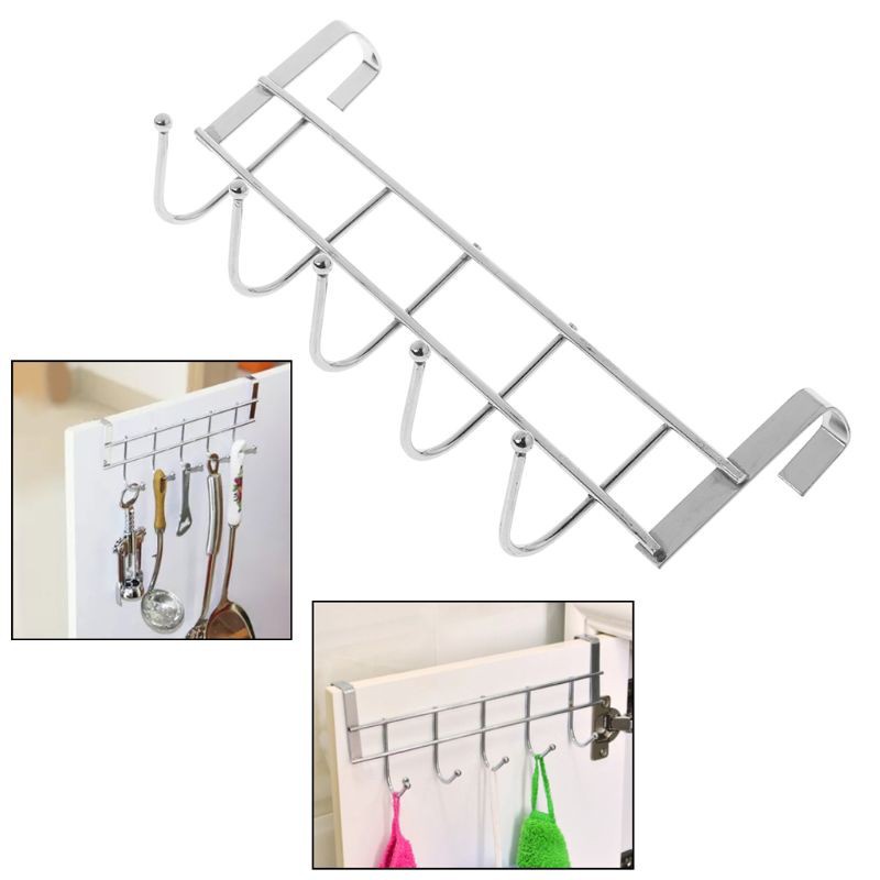 Giá Đỡ 5 Móc Treo Đồ Gắn Cửa Tủ Tiện Dụng Cho Nhà Tắm / Nhà Bếp