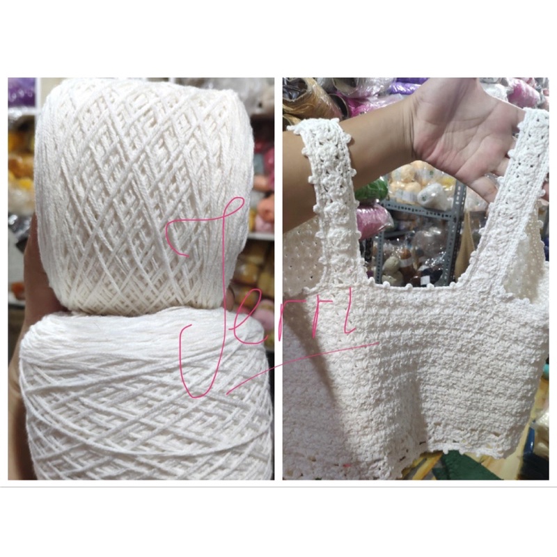 Yarn - Sợi Cotton Hàn Màu kem sữa và Màu be - Sợi chập  - Đan móc áo hè