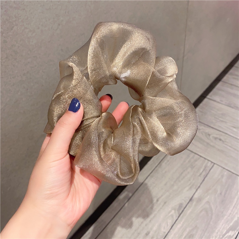 Dây cột buộc tóc scrunchies màu trơn phối lưới vải voan hot trend Hàn Quốc