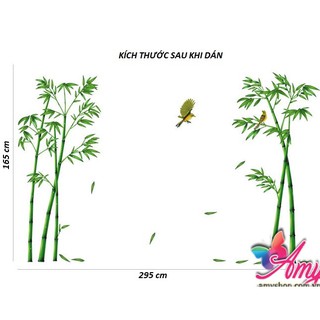 combo 2 bức decal dán tường cây tre trúc và sen