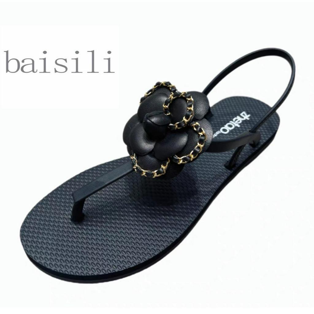 SANDAL BỆT BAISILI - GIÀY NỮ ĐẾ BẰNG QUAI KẸP ĐÍNH BÔNG PHONG CÁCH THỜI TRANG HIỆN ĐẠI BS230514