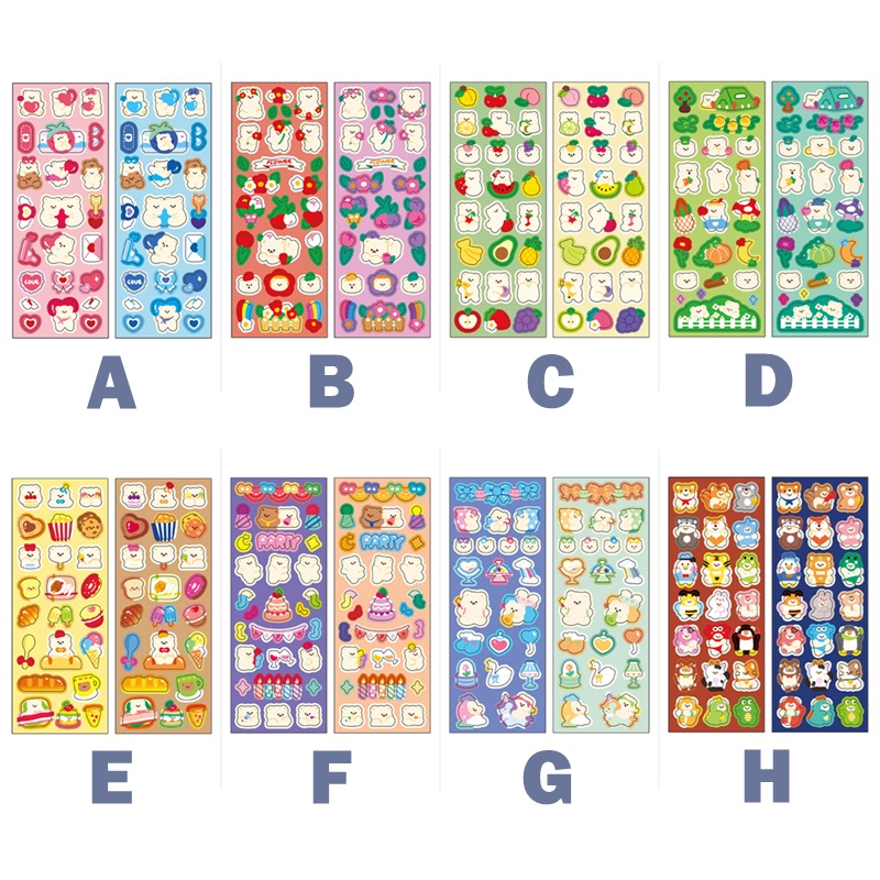 Flowertree Bộ 2 Sticker Trang Trí Sổ Tay Hình Gấu