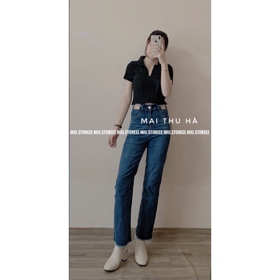 [ẢNH THẬT] QUẦN BÒ ỐNG SUÔNG CẠP PHỐI XÍCH