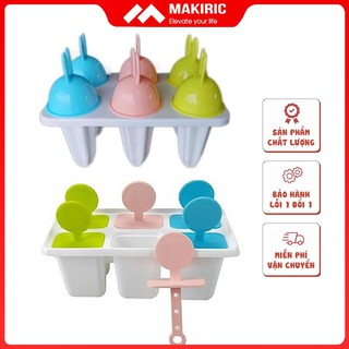 Bộ khuôn 6 que kem nhựa Việt Nhật Khuôn kem 6 chiếc cao cấp hình tròn và hình tai thỏ