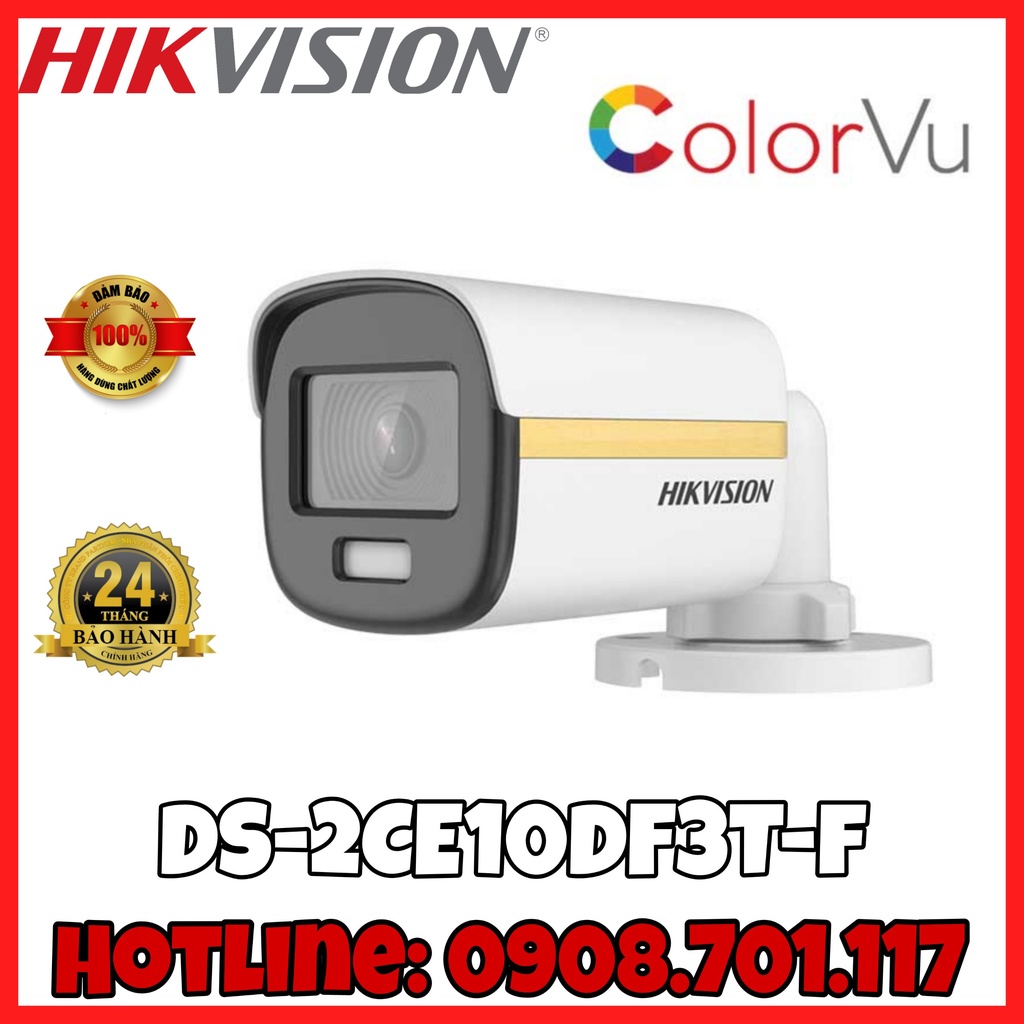 Camera HDTVI ColorVu 2MP thân trụ HIKVISION DS-2CE10DF3T-F