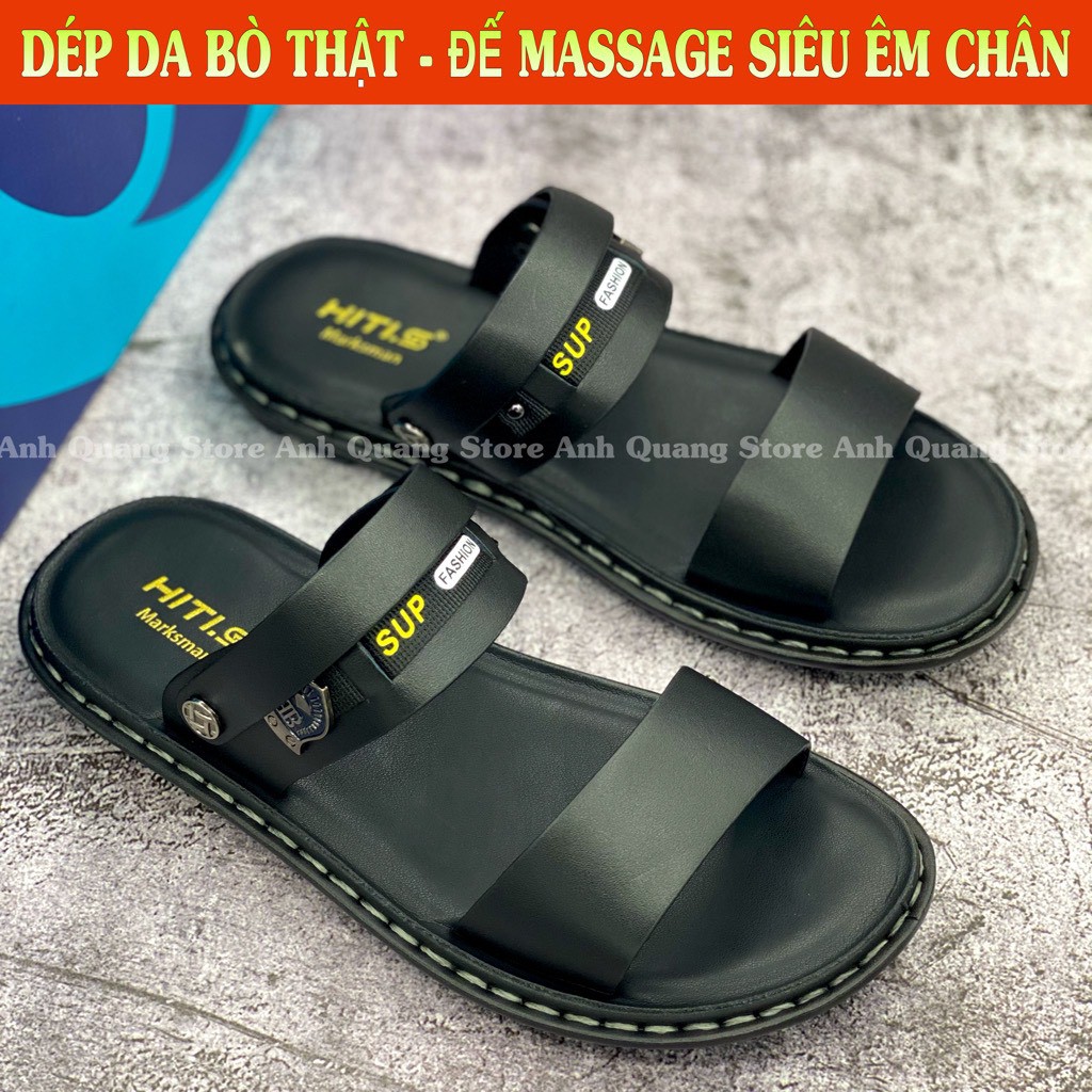 Dép da nam cao cấp đế massage êm ái - da bò nhập khẩu nguyên tấm phong cách trẻ trung AQ-092