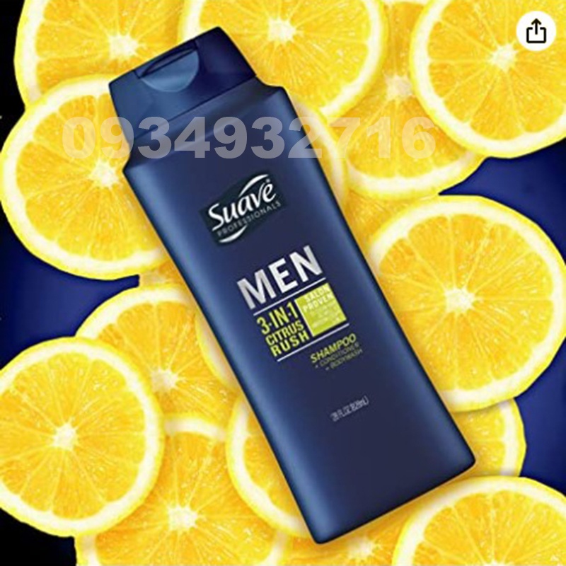 Sữa Tắm Gội xả 3 Trong 1 Cho Nam Suave Professionals Men 3-in-1 Citrus Rush 828ml - Hàng Nhập USA