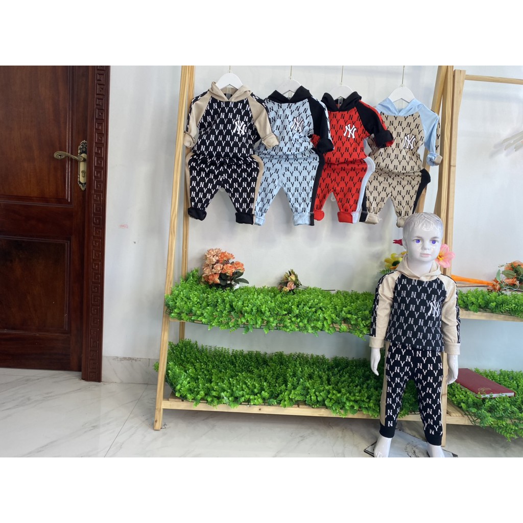 Bộ quần áo thu đông trẻ em 7-17kg   có mũ dành cho cả bé trai và bé gái mẫu N.Y