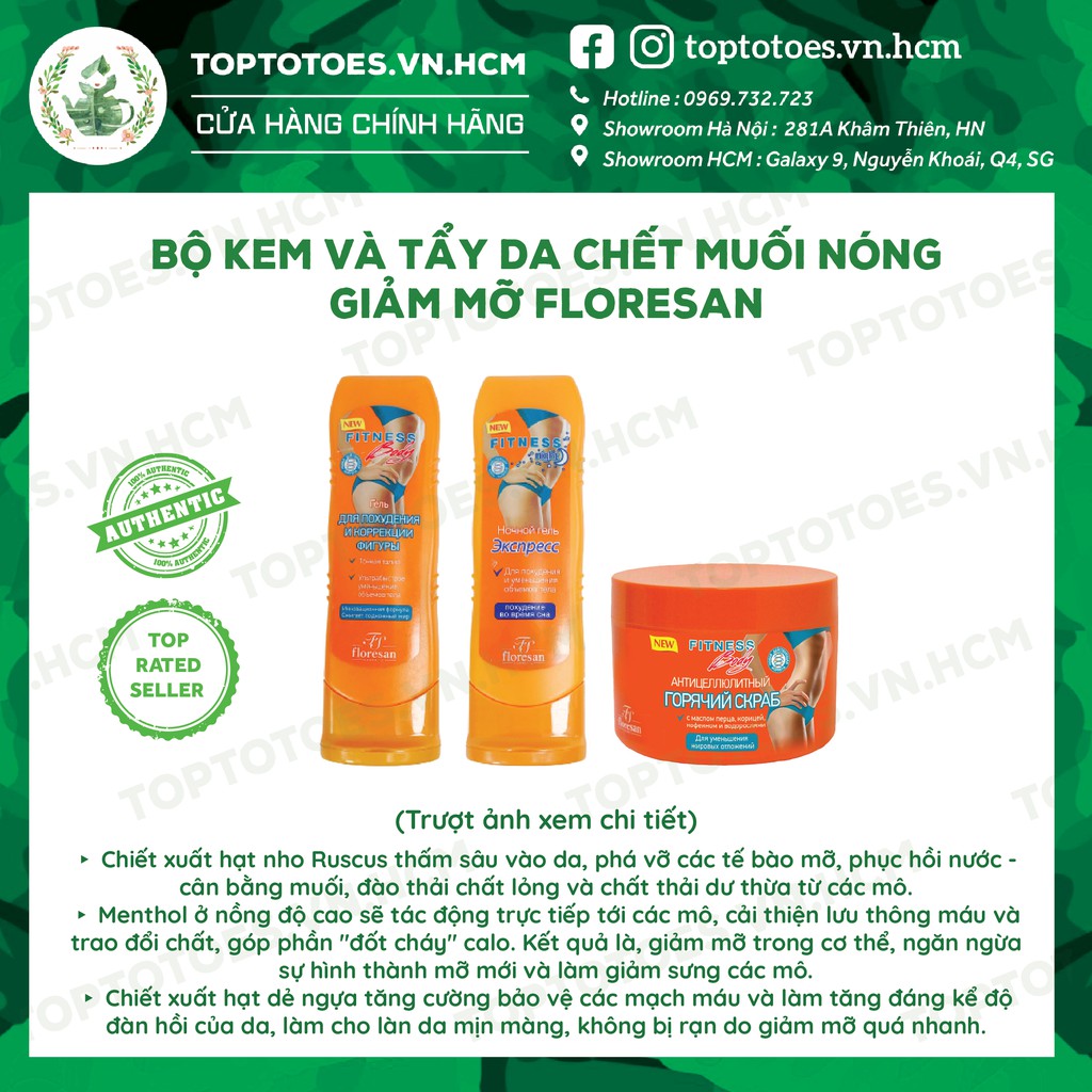 Kem giảm mỡ và Tẩy da chết muối nóng Floresan hỗ trợ đốt mỡ thừa, làm da đàn hồi, ngừa rạn