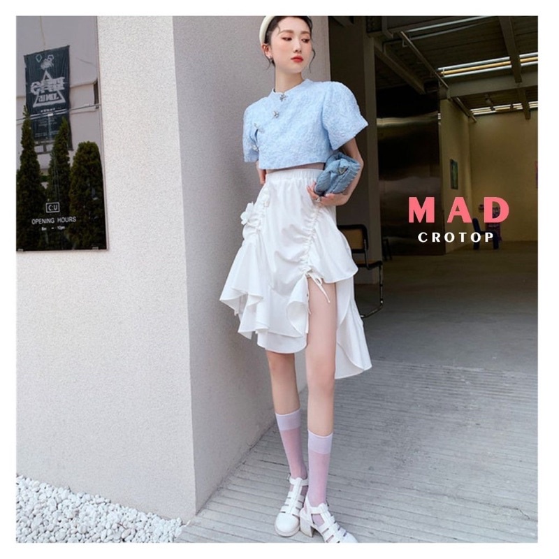 Set Áo Hoa Đính Ghim Quý Phái Và Chân Váy Bèo Nhún Tiểu Thư Kết Hợp Hoàn Hảo MadCrotop DMA104