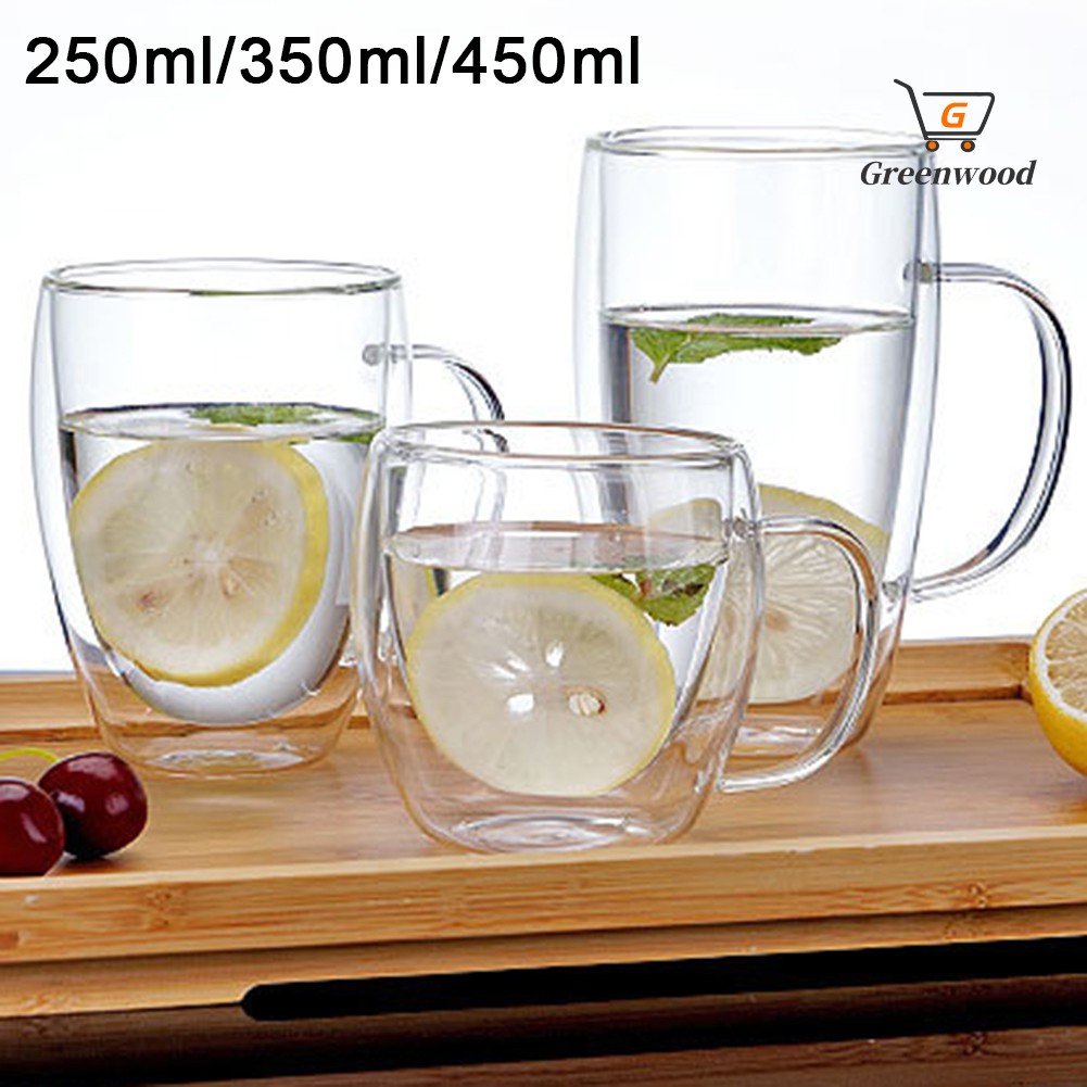 250/350/450ml Handle Double Layers Glass Cup Heat Insulation Tea Milk Clear Mug