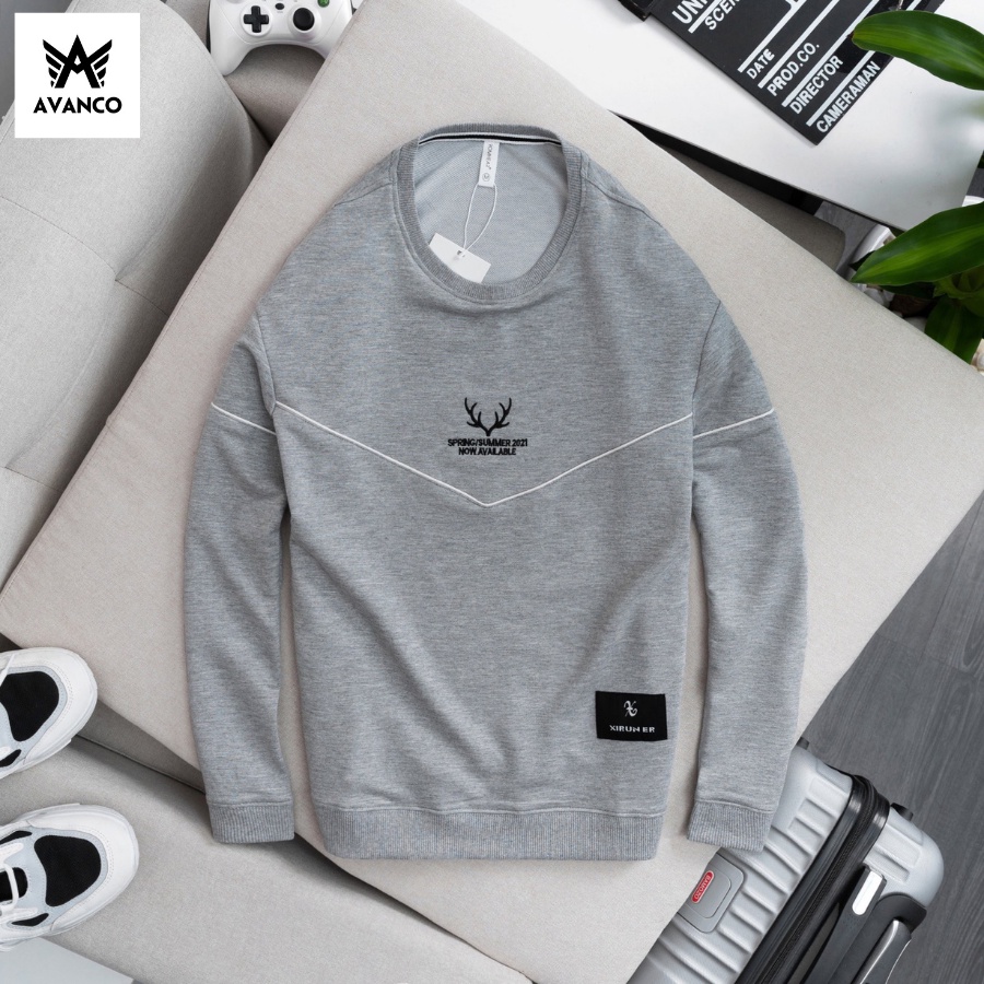 Áo sweater nam nỉ dài tay Deer hoạ tiết thêu, phối viền sang trọng, form vừa mặc cực đẹp AVANCO