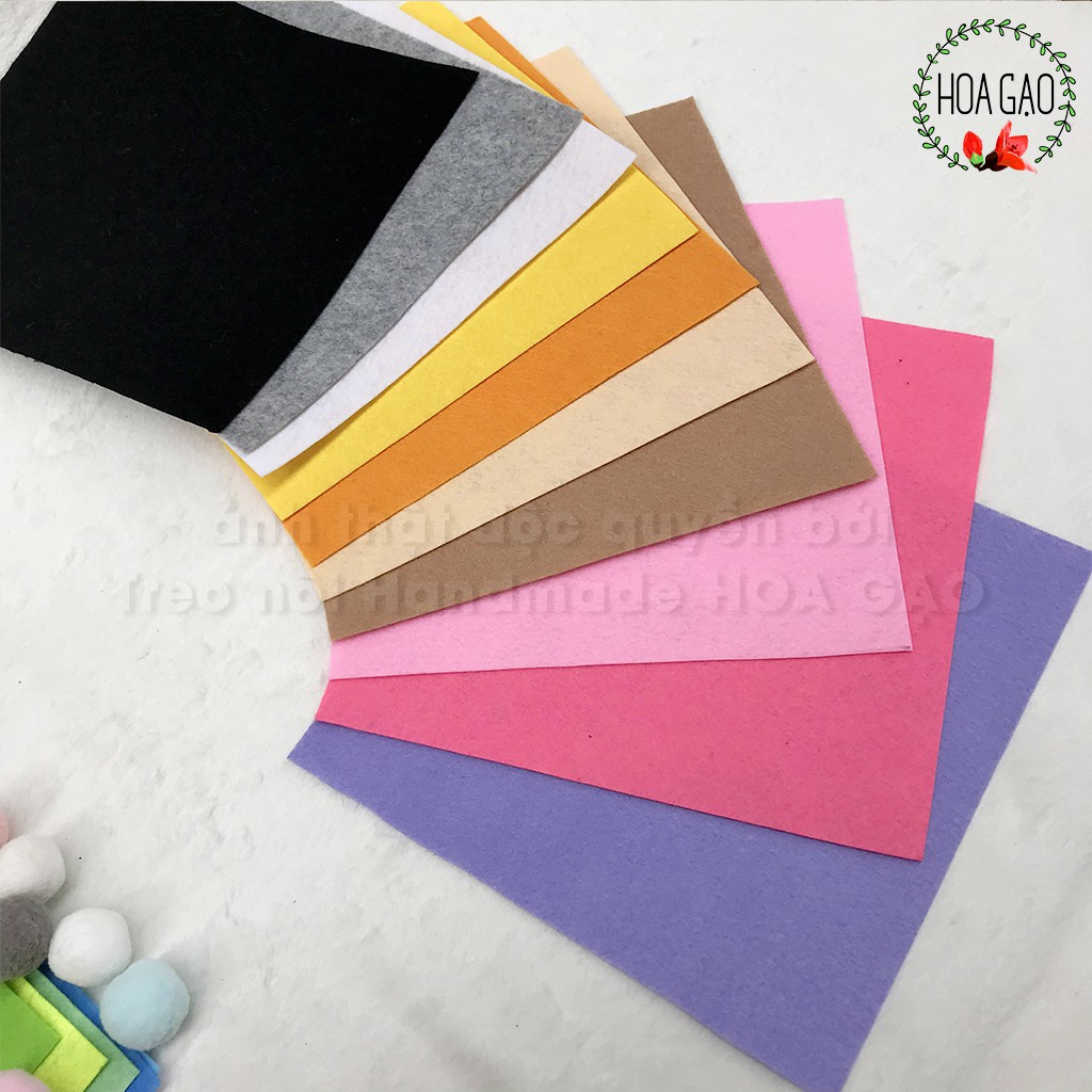Combo 17 màu pastel set vải nỉ cứng, vải dạ HOA GẠO GNCBA làm treo nôi, sách vải, móc khoá giáo cụ mầm non không xù lông