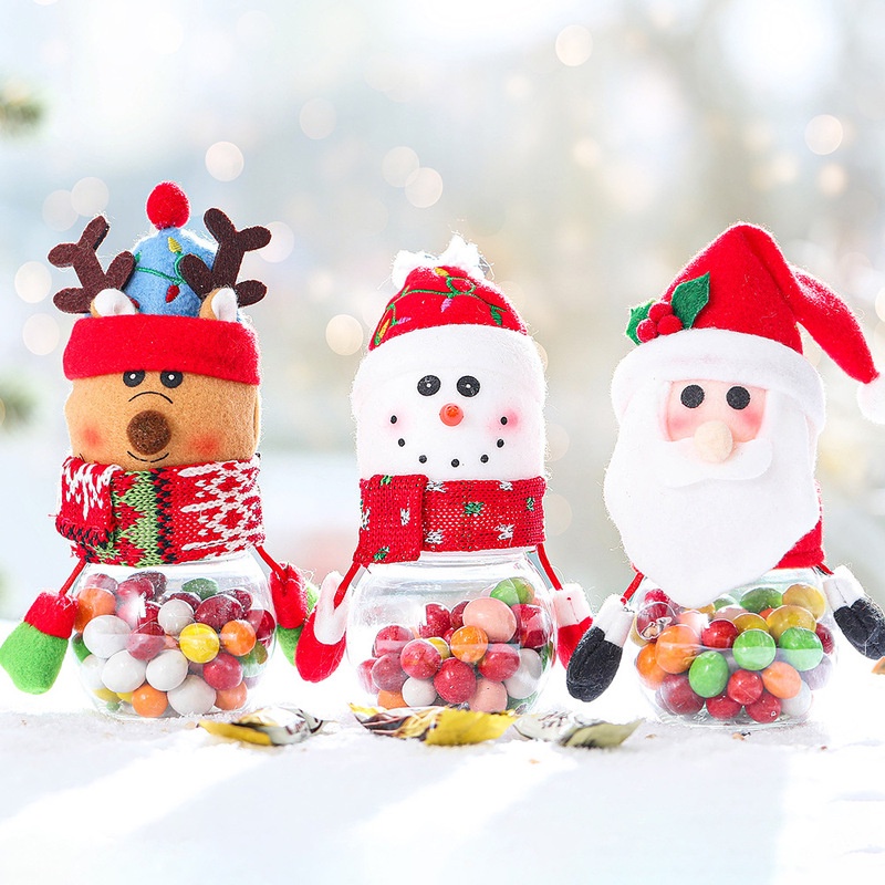 Hũ Đựng Kẹo Mini Trong Suốt Họa Tiết Giáng Sinh / Người Tuyết / Ông Già Noel Hoạt Hình Bằng Vải