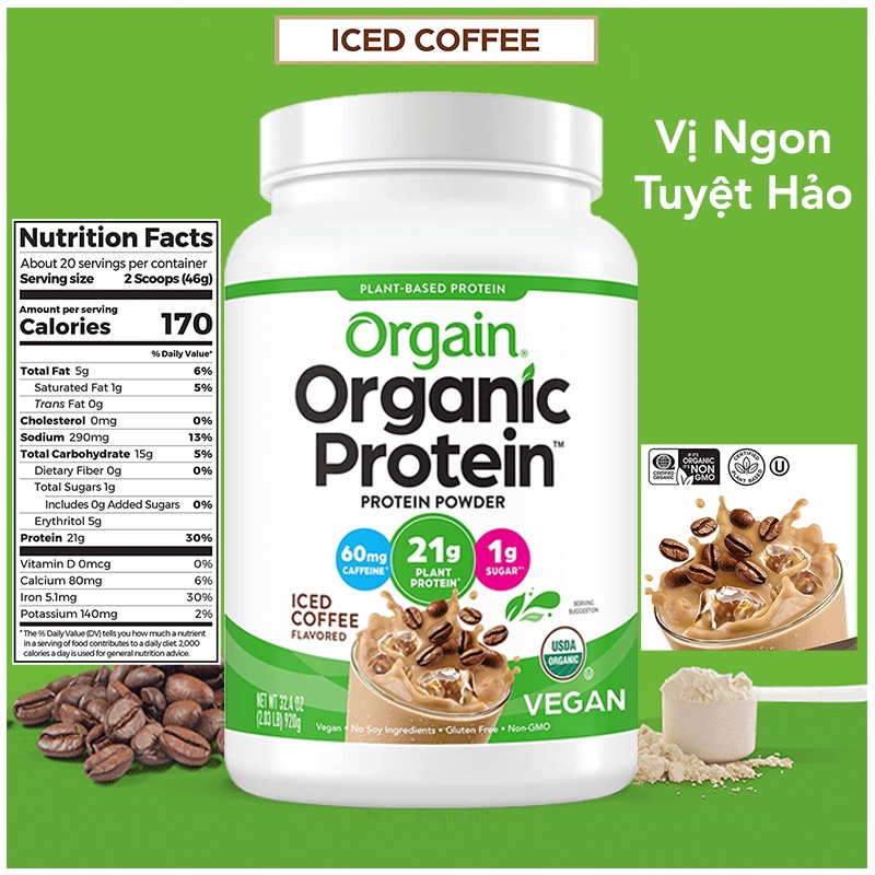 [ Siêu sale] Protein Orgain iced Coffee - Đạm vị Cafe Protein, Caramel muối khoáng chocolate, bạc hà. USA